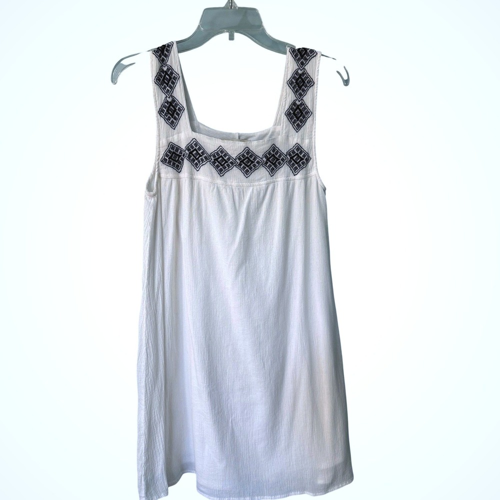 Abercrombie & Fitch White Embroidered 100% Cotton Gauze Shift Mini Dress M